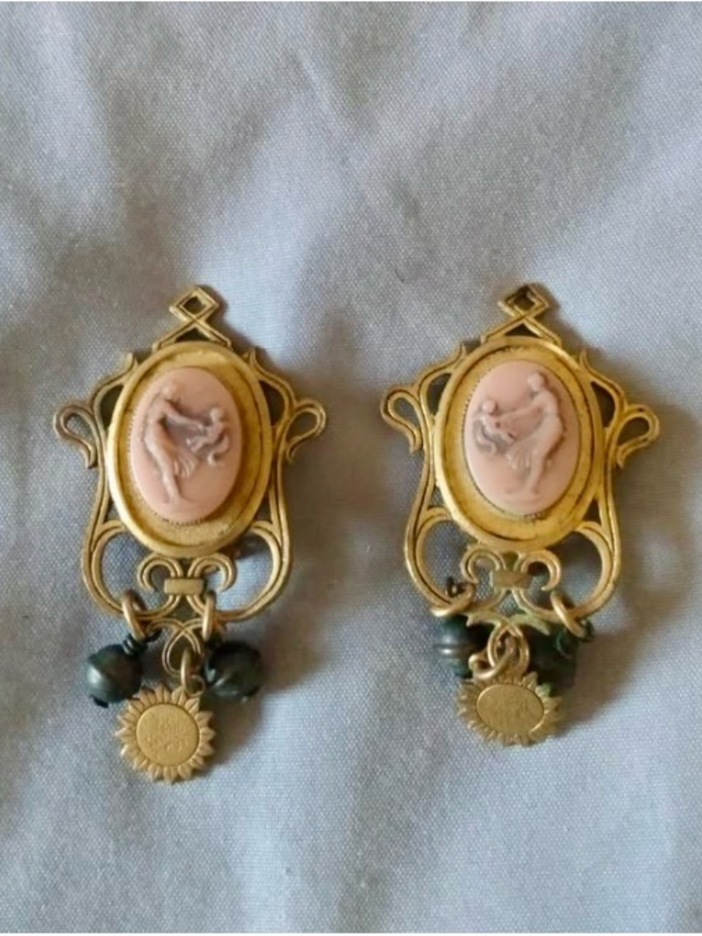 Vintage JL Blin Paris Cameo Clip-On Earrings; Has Some Corrosion/Grime